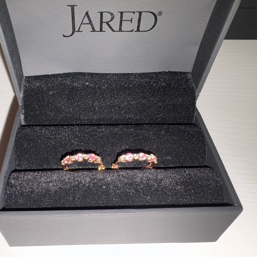 Kallati Natural Pink Sapphire & Diamond Hoop Rose Gold Earrings - Picture 2 of 5